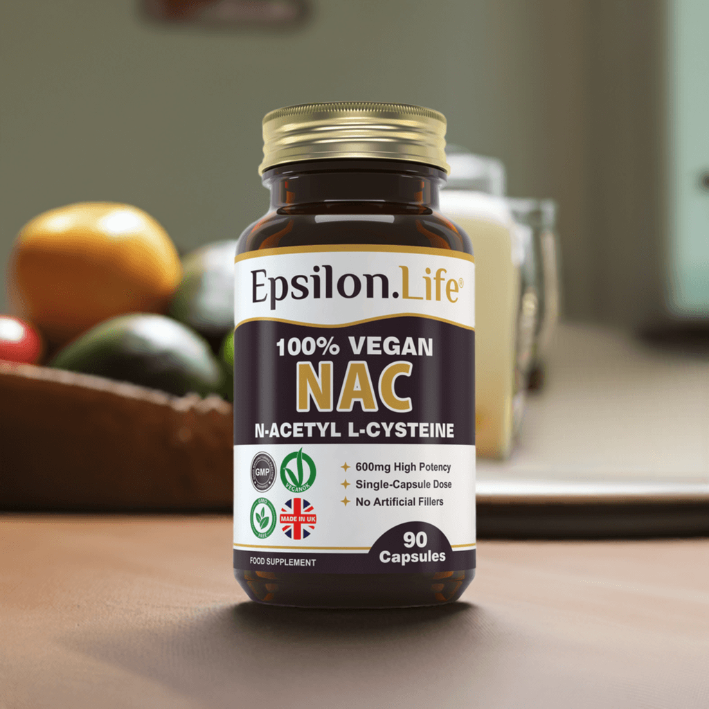 epsilon life nac n-acetyl-cysteine 600mg vegan capsules no artificial fillers made in the uk