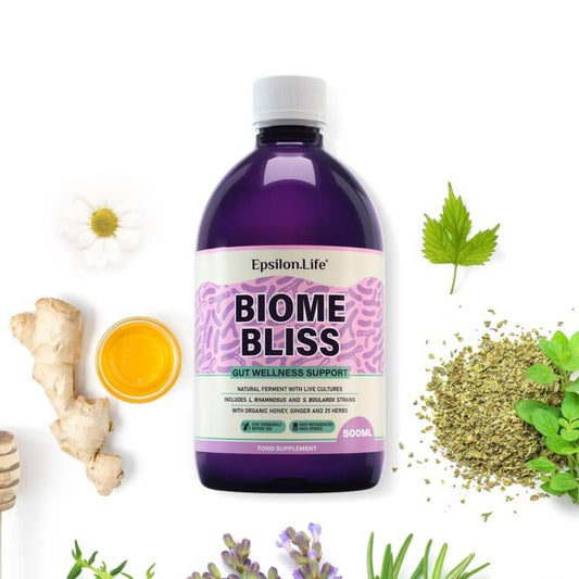 biome bliss fermented gut health supplement probiotics probiotics postbiotics s boulardii l rhamnosus epsilon life