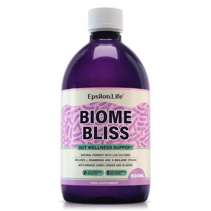 biome bliss gut health support drink s boulardii l rhamnosus probiotic bacteria epsilon life