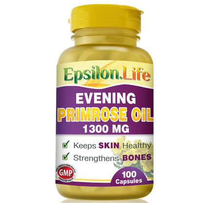 Evening Primrose Oil is a rich source of Omega-6 essential fatty acids.Epsilon Life Evening Primrose Oil - 100 capsules - 1300 mg each with 117mg of Gamma Linolenic Acid (GLA).